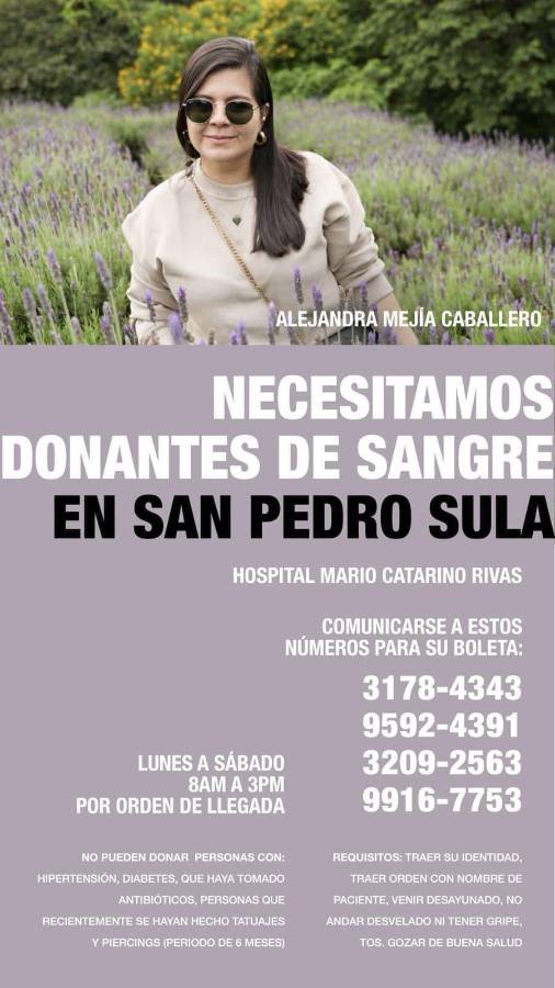 Instrucciones para donar sangre a Alejandra Mejía.