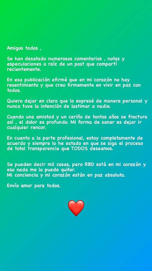 Este fue el comunicado publicado por Anahí en sus redes sociales.