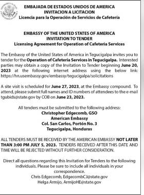 Embajada de Estados Unidos de América: Invitación a licitación