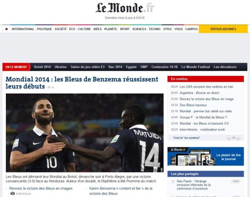 Prensa francesa resalta triunfo ante Honduras