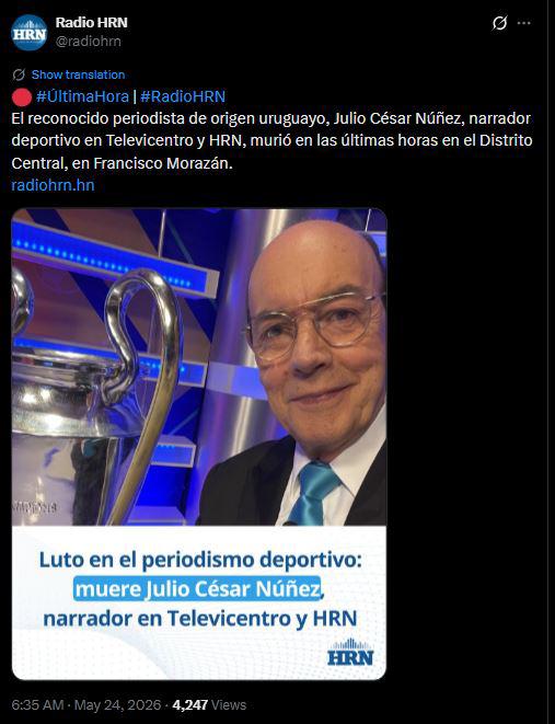 Dolorosos mensajes: Consternación en Honduras por muerte de Julio César Núñez
