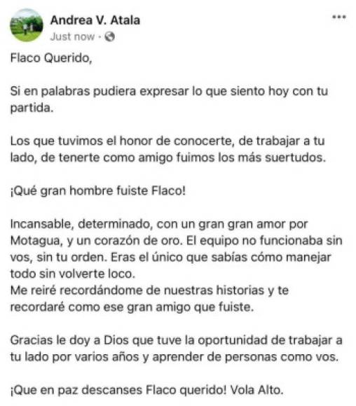 Andrea Atala: La hija del presidente vitalicio del Motagua lamentó el fallecimiento de Carlos Centeno y dejó emotivas palabras en sus redes sociales.