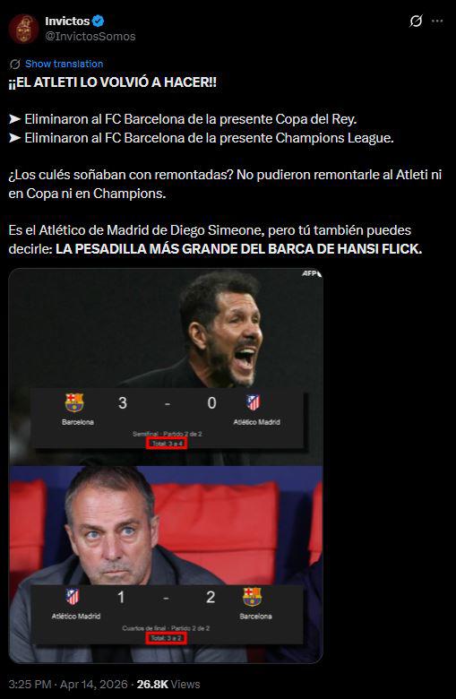 Atlético se burla e indignación en Barcelona: No nos han dejado ganar