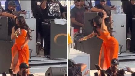 Video: Cardi B lanza micrófono a fan que le arrojó bebida en Las Vegas