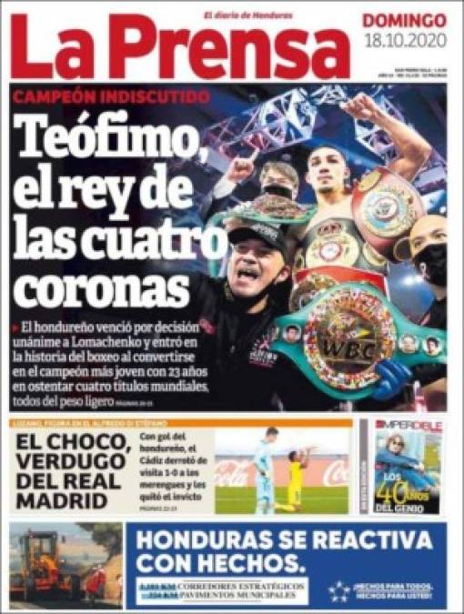 En Honduras no fue la excepción y Choco Lozano junto a Teófimo se robaron la portada de Diario LA PRENSA.