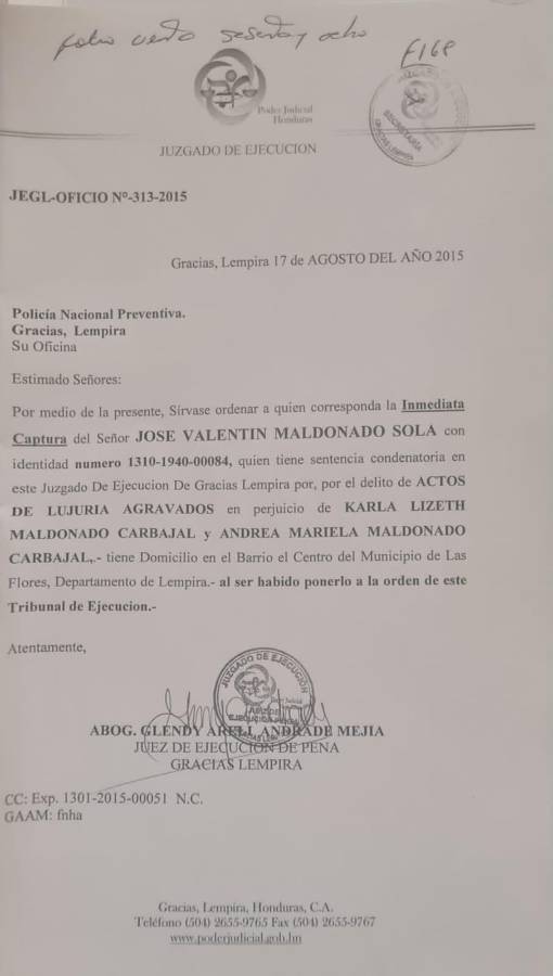 Glendy Andrade fue la juez ejecutor de la orden de captura.