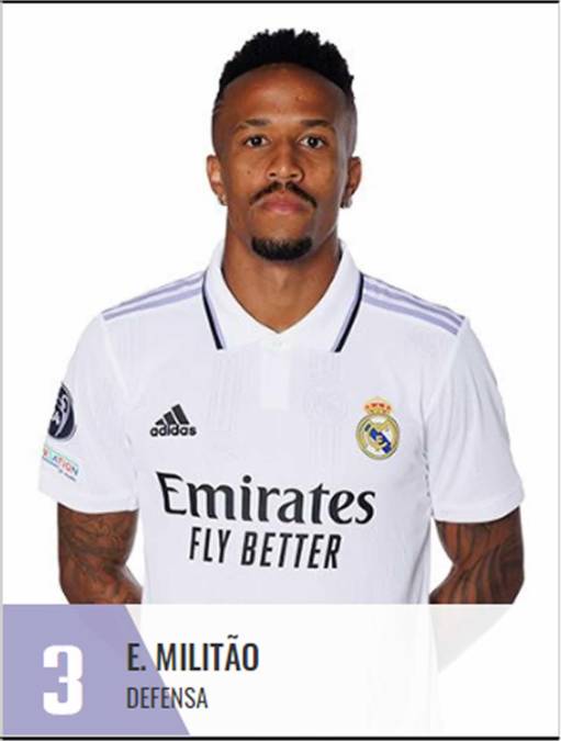 Éder Militao - El defensa brasileño mantiene su número 3 en el Real Madrid.