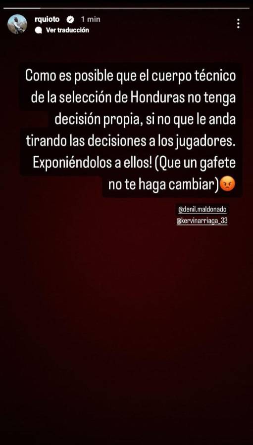 Publicación de Romell Quioto en su cuenta de Instagram.
