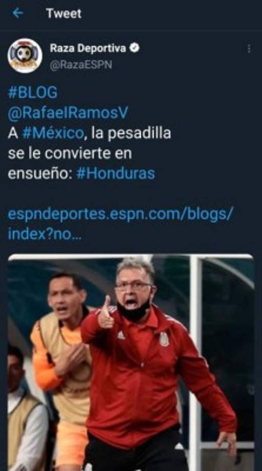 En ESPN algunos han señalado que a México la pesadilla se le convirtió en ensueño...¿Minimizando a la H?
