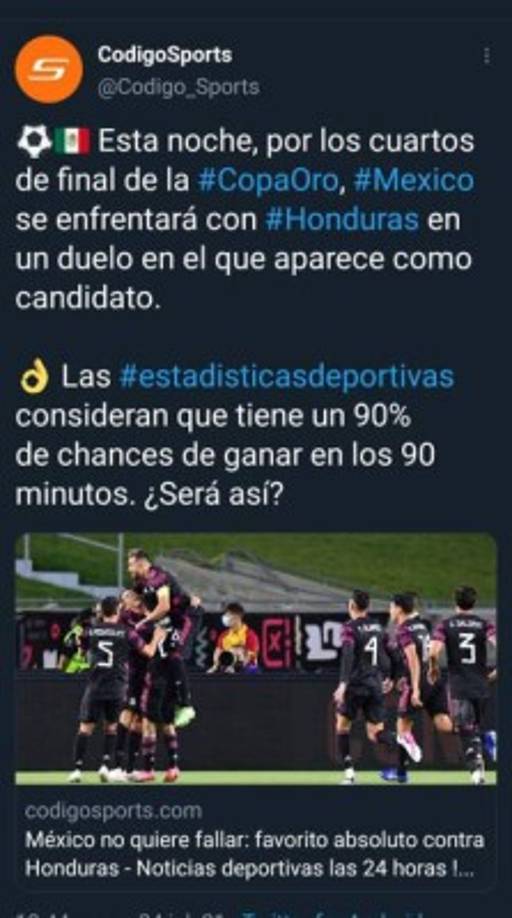 Los mexicanos han indicado que su selección tiene un 90% de ganarle a Honduras.