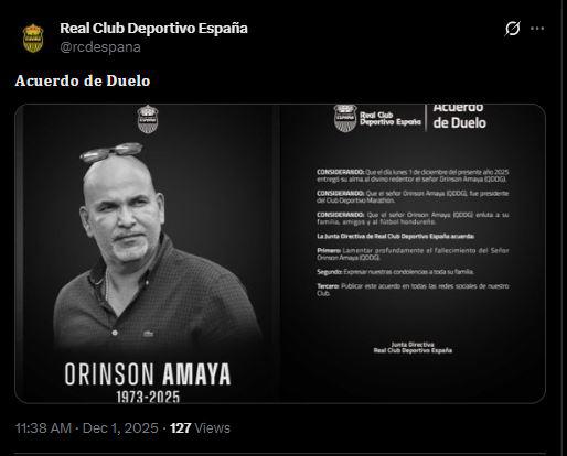 Consternación en Honduras por muerte de Orinson Amaya y hacen petición