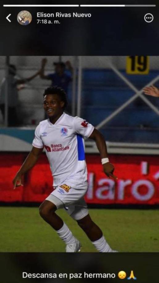 Elison Rivas, defensor del Olancho FC: “Descansa en paz, hermano”.