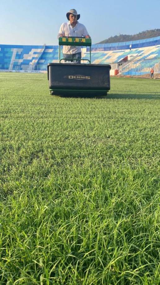 El personal encargado de manejar el proceso de mantenimiento del césped del estadio Nacional continúa con sus trabajos a falta de pocos detalles.