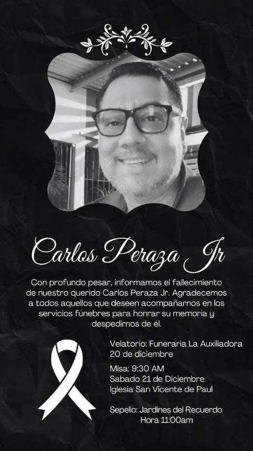 Peraza murió luego de una operación tras sufrir una obstrucción en su aparato digestivo. 