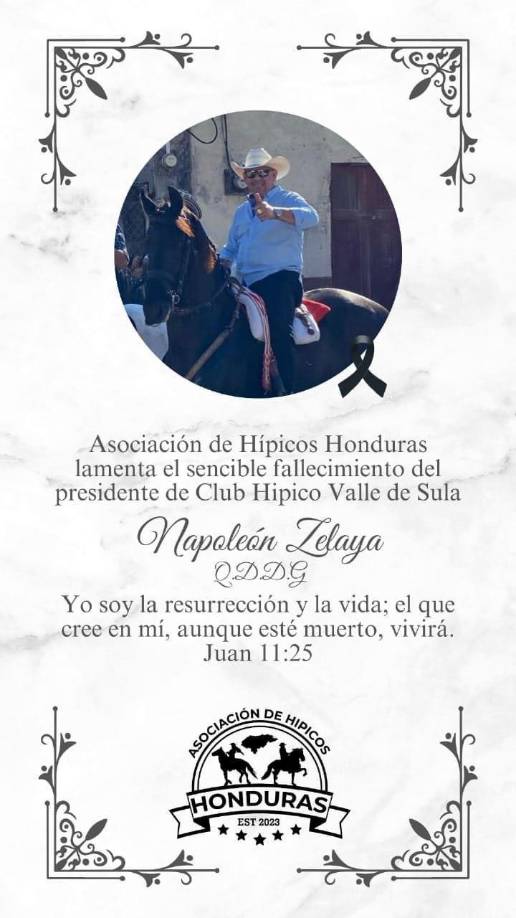 Tras su muerte, el Club Hípico Valle de Sula extendió sus condolencias a la familia lamentando la trágica noticia.