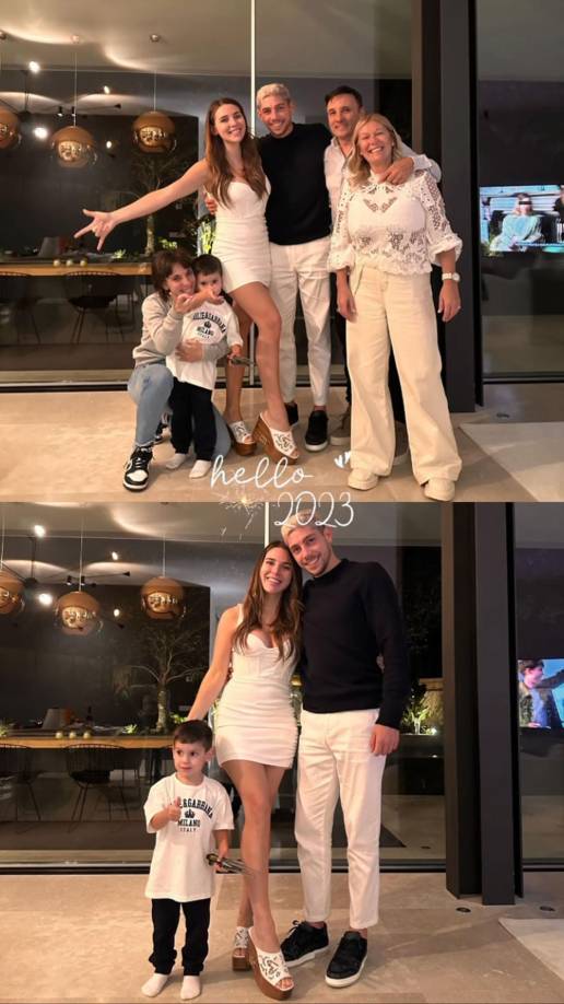 Fede Valderde, jugador del Real Madrid, junto a su esposa Mina Bonino y sus padres.