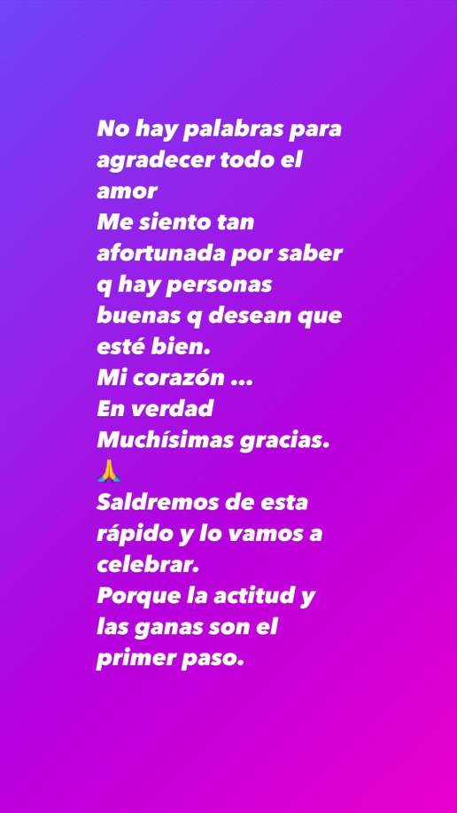 En las historias de su cuenta oficial de Instagram compartió este mensaje y el comunicado enviado por la productora del espectáculo.