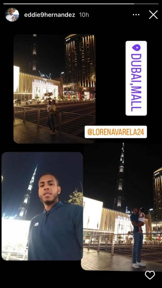 Eddie Hernández - El delantero hondureño, que no ha definido su futuro tras salir del Motagua, viajó hasta Emiratos Árabes Unidos con su esposa Lorena Varela y visitaron Dubai Mall, el centro comercial más grande del mundo.