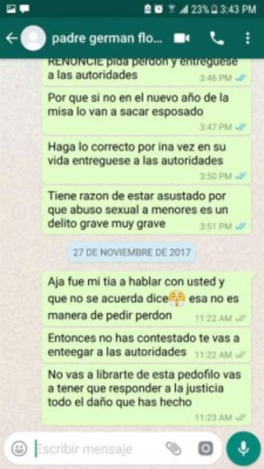 El 27 de novimebre, día en que 'desapareció' el sacerdote, no recibieron ninguna respuesta por lo que luego acudieron a Mons. Canales.