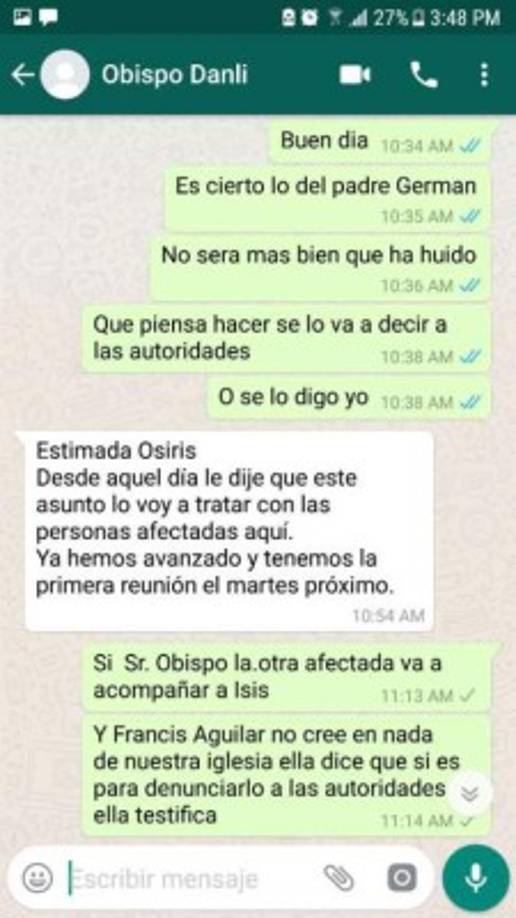 Luego los familiares acudieron a Monseñor Canales, obispo de Danlí.
