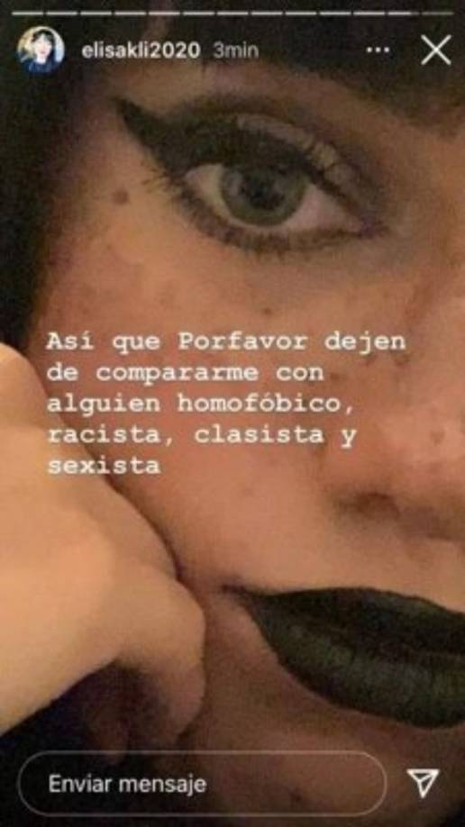 Por último, Elisa pidió que no la comparen con Cynthia: “Así que por favor, dejen de compararme con alguien homofóbico, racista, clasista y sexista”.