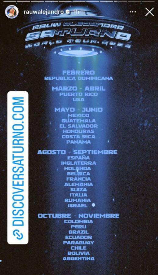 Calendario oficial de la gira 2023. Foto: Instagram @rauwalejandro