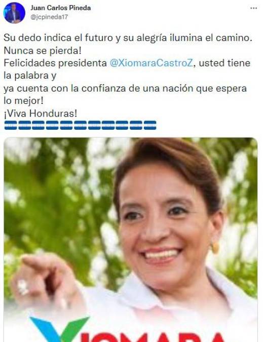 El también periodista deportivo Juan Carlos Pineda reaccionó en sus redes sociales a los resultados a favor de Xiomara Castro. 