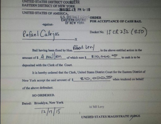 Rafael Callejas tiene hasta el viernes para completar fianza