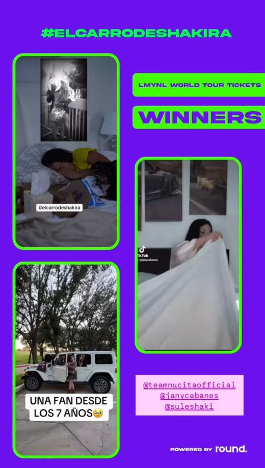 “Bueno, el día ha llegado, finalmente se ha decidido quién se va a llevar mi carro y me hace muy feliz poder otorgárselo a alguien como un tributo a su creatividad y su ingenio, así que muchísimas gracias a todos por enviarnos sus videos, los hemos visto muchas veces, ha sido muy difícil seleccionar a los finalistas.”, expresó Shakira mediante un video.
