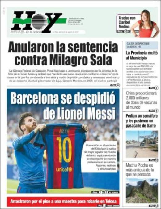 Diario Hoy (Argentina) - “Barcelona se despidió de Lionel Messi”.