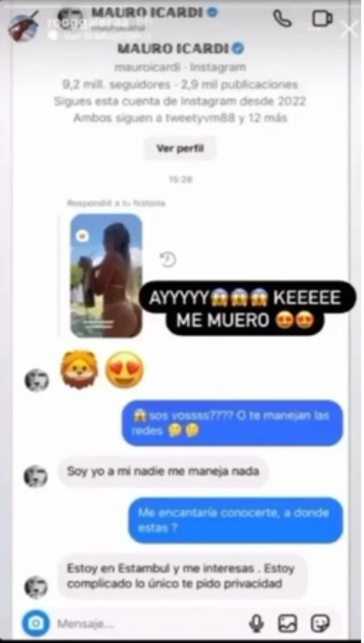 “¿Sos vos? ¿O te manejan las cuentas?”, le preguntó asombrada la modelo. “Soy yo, a mí nadie me maneja nada”, respondió el futbolista argentino. 
