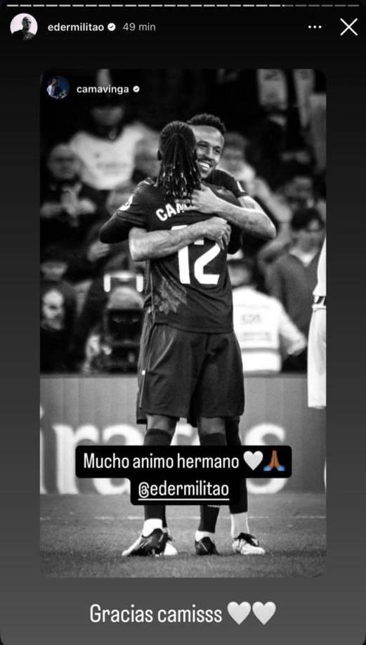 ”Mucho ánimo hermano”, le expresó Eduardo Camavinga a Militao.