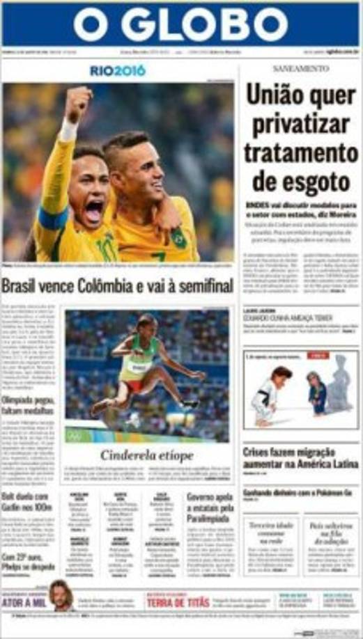 O Globo de Brasil en referencia al triunfo sobre Colombia.