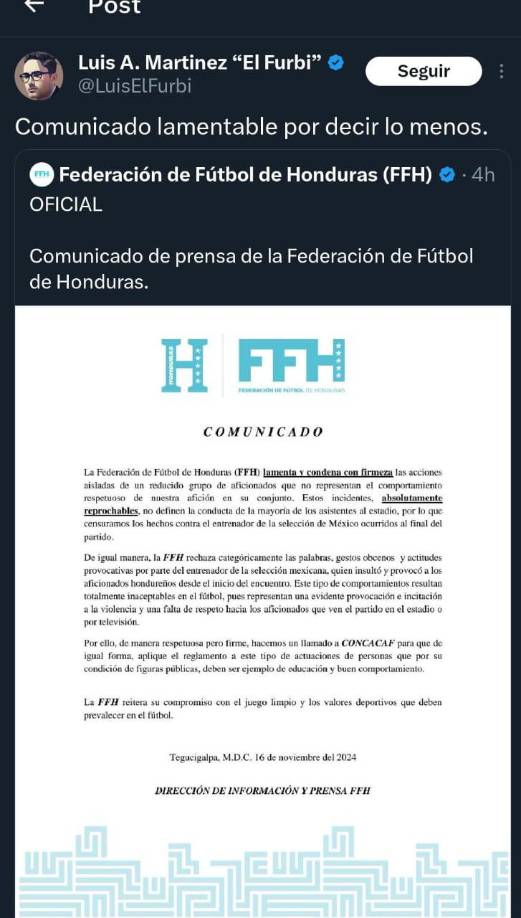 ”Comunicado lamentable por decir lo menos”, comentó el comentarista Luis Martínez. 