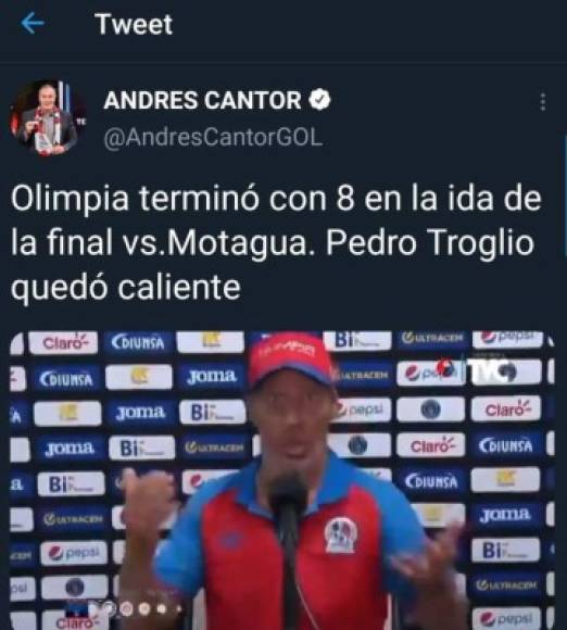 El periodista Andrés Cantor de Telemundo señaló que Pedro Troglio quedó caliente tras la final perdida ante Motagua.