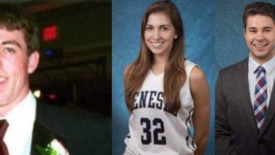 Colin Kingston (izq.) y sus presuntas víctimas, su exnovia Kelsey Annese y Matthew Hutchinson.