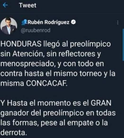 Rubén Rodríguez: El periodista de Fox Sports tuvo palabras de elogios para la Sub-23 de Honduras.