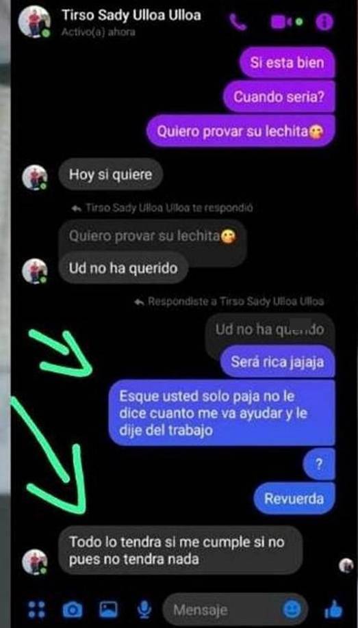 Chats en los que Tirso Ulloa pedía favores sexuales a mujeres