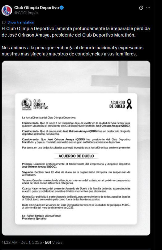 Consternación en Honduras por muerte de Orinson Amaya y hacen petición