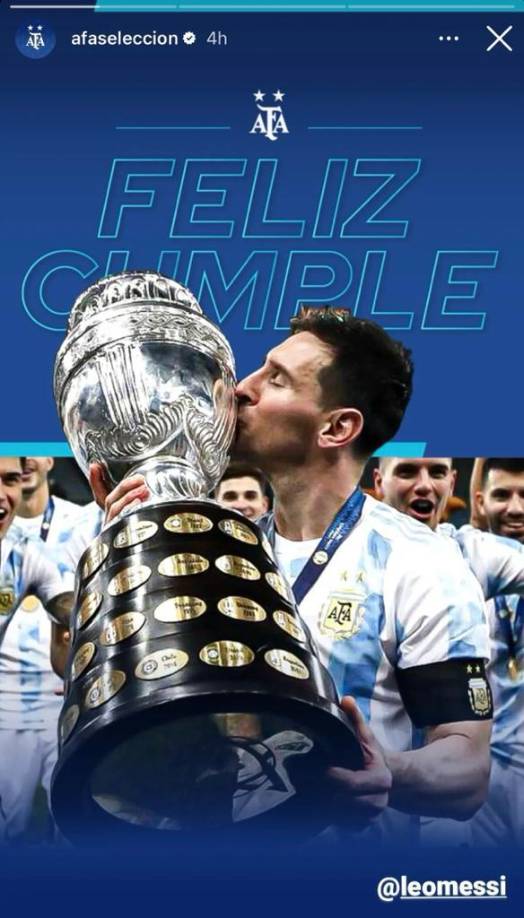 La Federación de Fútbol de Argentina colgó en su cuenta de Instagram una foto del capitán de la ‘Albiceleste’ con la Copa América que conquistaron 2021.