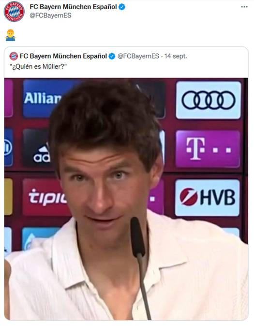 Y el Bayern Múnich se burló del Barcelona con esta imagen. “¿Quién es Müller?”, recordando la frase del tertuliano Jota Jordi del programa ‘El Chiringuito de Jugones‘ y declarado aficionado azulgrana.