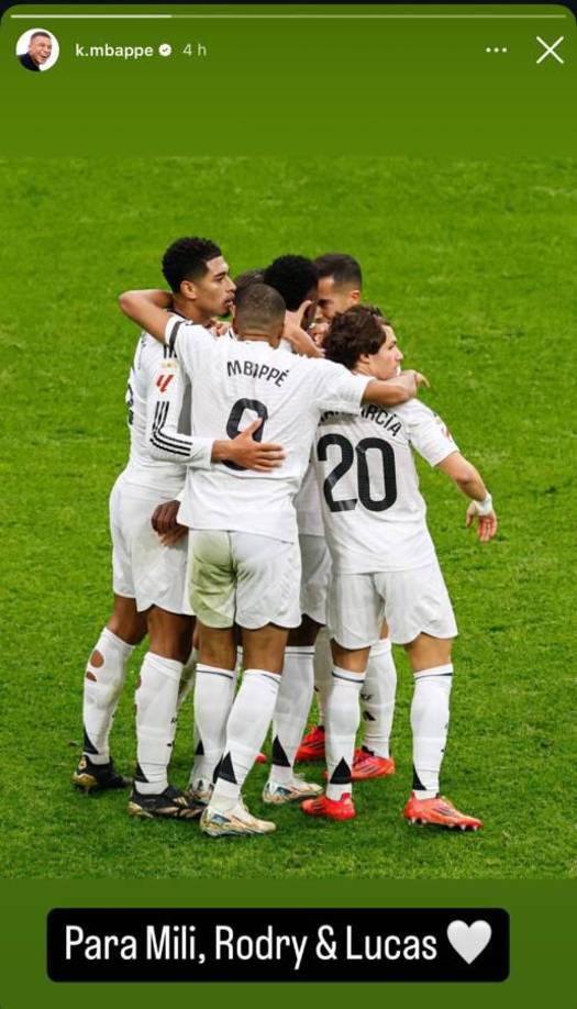 Kylian Mbappé dedicó el triunfo ante Osasuna a los tres jugadores lesionados, “Para Mili, Rodry y Lucas”.