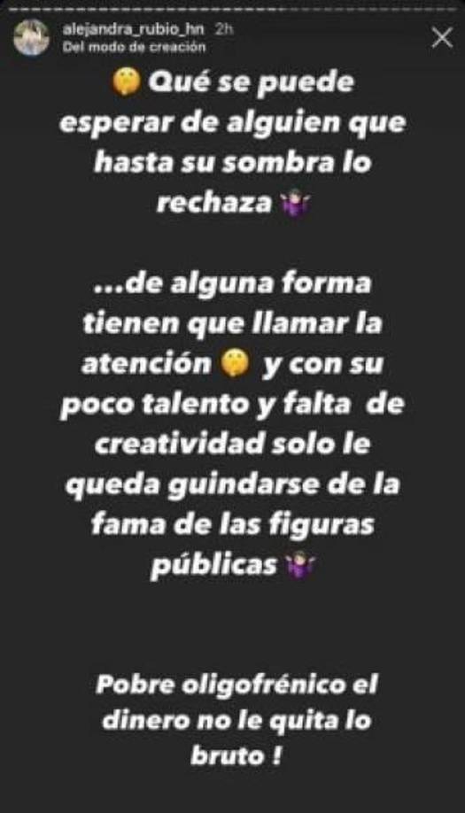 Este fue uno de los mensajes de Alejandra Rubio en el 2020 al referirse a Romell Quioto.