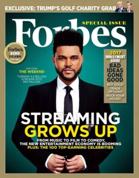 La sensación canadiense de R&B del momento The Weeknd se quedó en sexto lugar, pero no es para menos. El cantante es la portada de la revista en donde se revela la lista de las 100 celebridades que más ganaron en los últimos 12 meses.<br/>