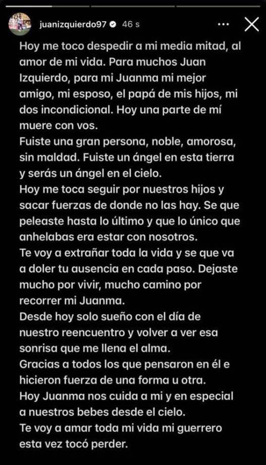 La dura carta de la esposa de Juan Izquierdo tras su muerte.