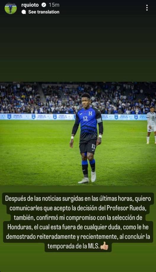 Romell Quioto dejó este mensaje en sus redes sociales luego de quedarse fuera de la Bicolor para los choques ante México. 