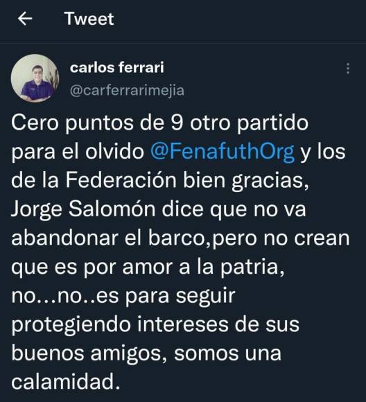 Carlos Ferrari lanzó fuertes señalamientos sobre Jorge Salomón, presidente de la Fenafuth.