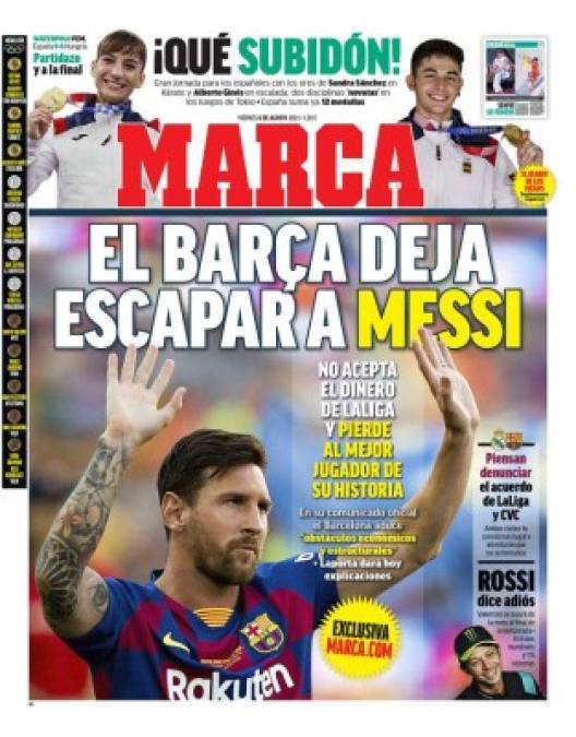 '¡Drama!”, '¡Triste adiós!”, '¡Se va!”... La marcha de Messi del Barcelona acapara las portadas en el mundo