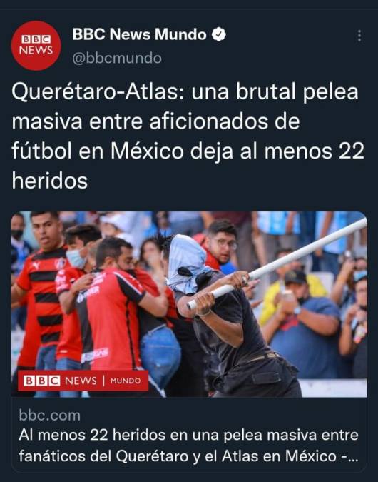 La noticia le ha dado la vuelta al mundo y se condena los actos de violencia que se dieron en el fútbol mexicano.