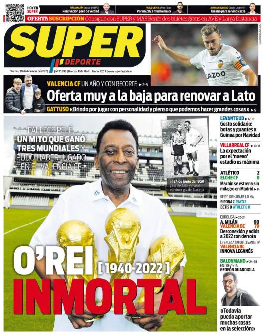 Portada del diario Superdeporte (España) - “O Rei, inmortal”.